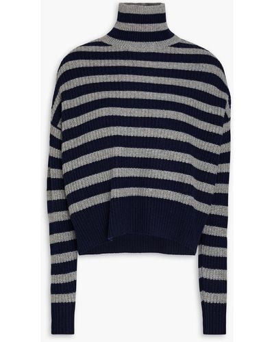 Autumn Cashmere Striped Cashmere Turtleneck Sweater - Blue