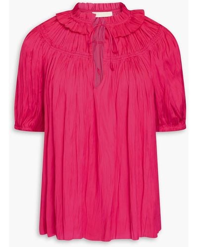 Ulla Johnson Oberteil aus satin in knitteroptik mit rüschen - Pink