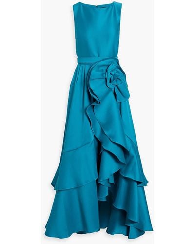 Badgley Mischka Ruffled Duchesse Satin Gown - Blue