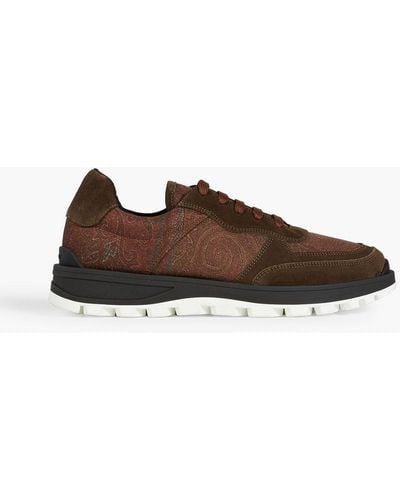 Etro Paisley-print Shell And Suede Sneakers - Brown