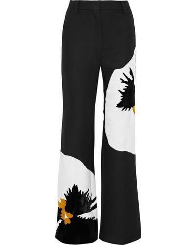 Valentino Garavani Felt And Velvet-paneled Wool And Mohair-blend Wide-leg Pants - Black