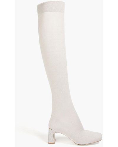 Rene Caovilla Calza Metallic Stretch-knit Over-the-knee Boots - White