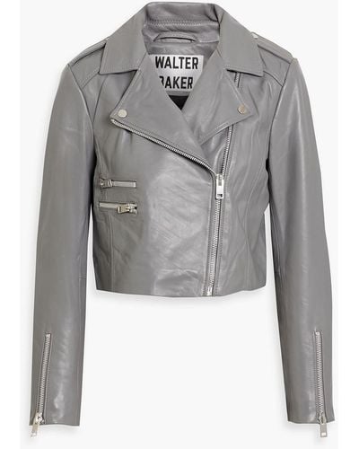 Walter Baker Jenny Cropped Leather Biker Jacket - Grey
