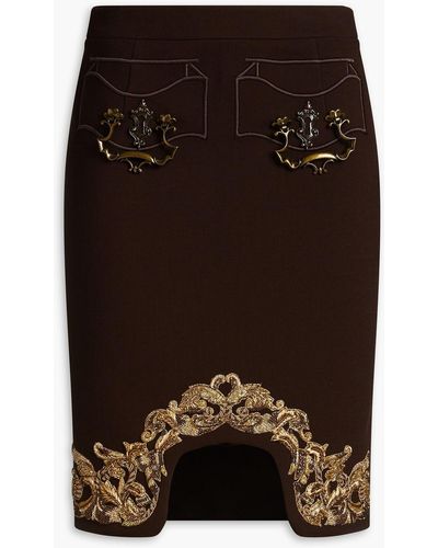 Moschino Embellished Crepe Pencil Skirt - Black