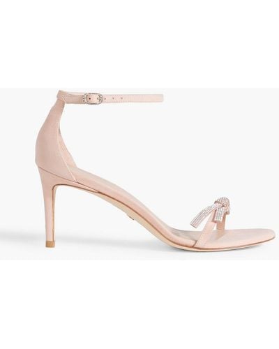 Stuart Weitzman Crystal-embellished Knotted Suede Sandals - White