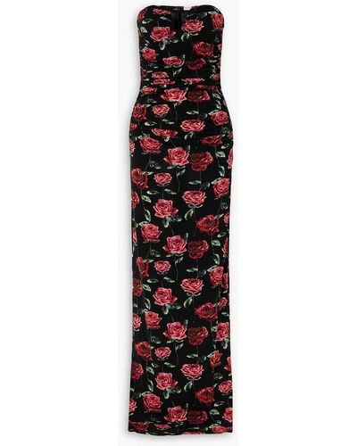 Magda Butrym Ruched Floral-print Stretch-jersey Bustier Gown - Black
