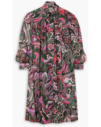 Dries Van Noten Pussy-bow Printed Cotton-voile Midi Dress - Pink