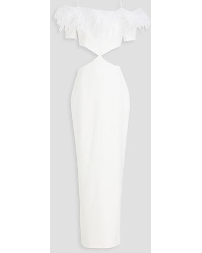 Rasario Cold-shoulder Feather-trimmed Crepe Maxi Dress - White