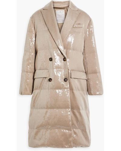 Brunello Cucinelli Double-breasted Quilted Sequined Shell Coat - Natural