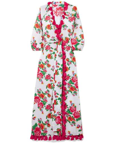 RHODE Lena Tassel-trimmed Floral-print Cotton-voile Maxi Wrap Dress - White