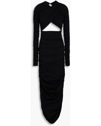 Khaite Vienna Cutout Ruched Jersey Maxi Dress - Black
