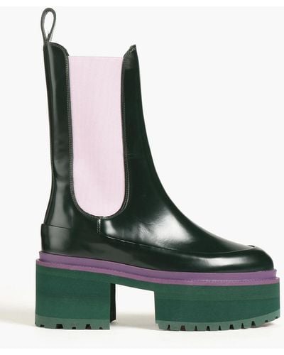 Stine Goya Viola Eloise Leather Platform Chelsea Boots - Green