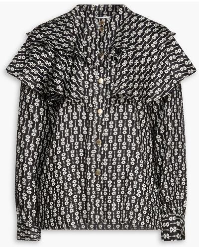 Sandro Gestufte bluse aus seiden-twill mit print - Schwarz
