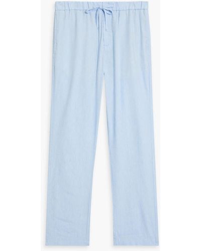 Frescobol Carioca Oscar Herringbone Linen And Cotton-blend Drawstring Pants - Blue