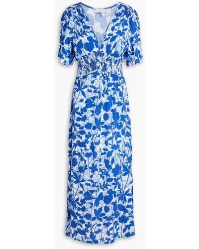 Heidi Klein Tuscany Shirred Floral-print Woven Midi Dress - Blue