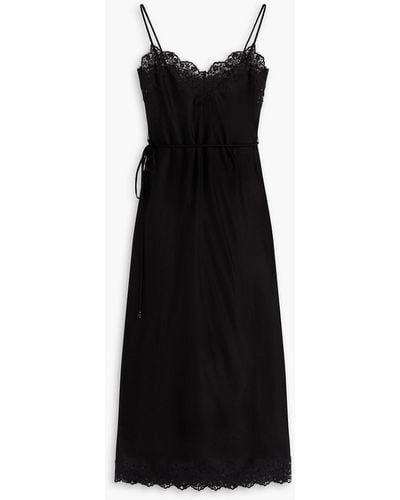 Zimmermann Slip dress aus satin in midilänge mit spitzenbesatz, schleife und gürtel - Schwarz