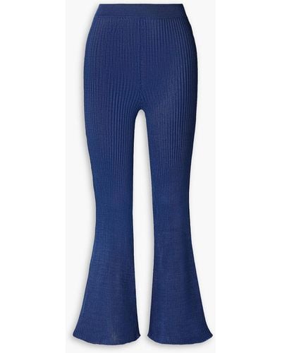 Calle Del Mar Ribbed-knit Flared Pants - Blue