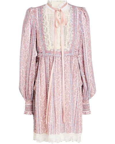 Marc Jacobs Lace-paneled Embellished Floral-print Cotton And Silk-blend Mini Dress - Pink