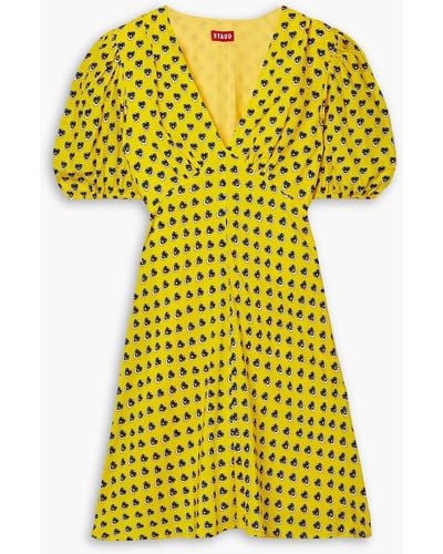 STAUD Milla Printed Crepe De Chine Mini Dress - Yellow