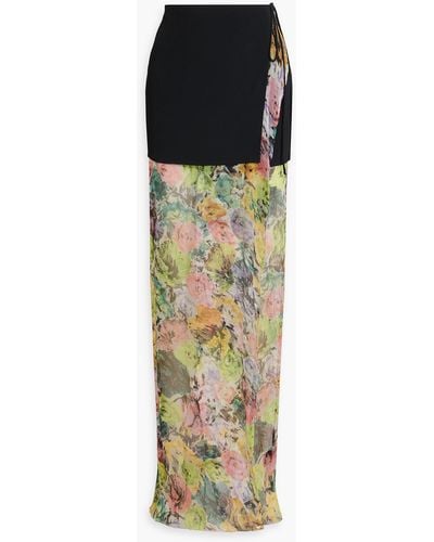 Dries Van Noten Crepe-paneled Printed Silk-blend Georgette Maxi Skirt - Black