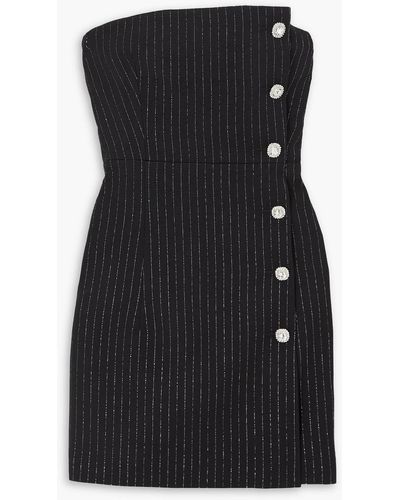 Alessandra Rich Strapless Embellished Pinstriped Wool-blend Mini Dress - Black