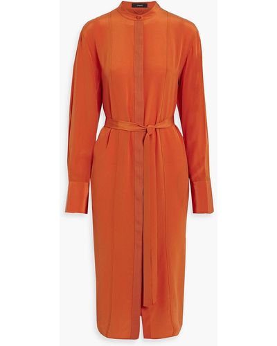 JOSEPH Arlington Silk Crepe De Chine Midi Shirt Dress - Orange