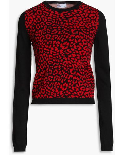 RED Valentino Leopard-printed Jacquard-knit Jumper - Red