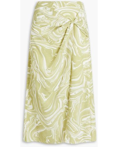 Jonathan Simkhai Izabella Twist-front Printed Crepe Midi Skirt - Yellow