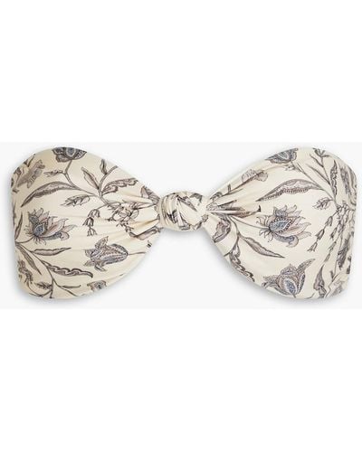Tigerlily Amyris Devon Knotted Floral-print Bandeau Bikini Top - White
