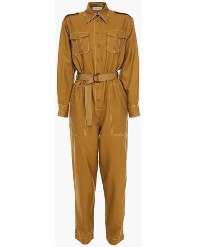 Zimmermann Belted Silk-broadcloth Jumpsuit - Yellow