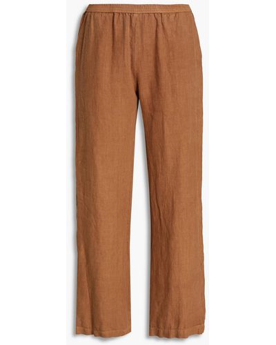 Enza Costa Gathered Linen Wide-leg Pants - Brown