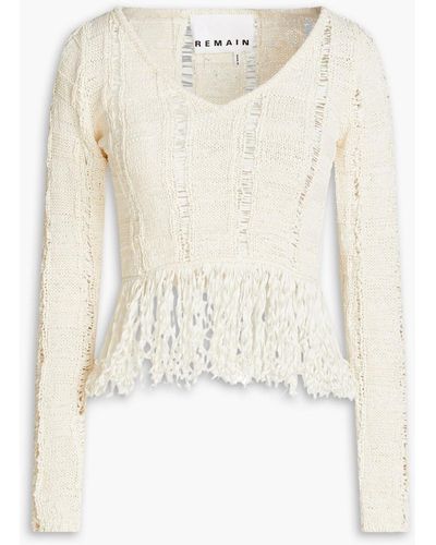 REMAIN Birger Christensen Fringed Crocheted Cotton-blend Sweater - White