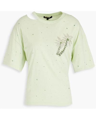 Maje Cutout Crystal-embellished Cotton-jersey T-shirt - Green