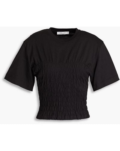 FRAME Shirred Cotton-jersey T-shirt - Black