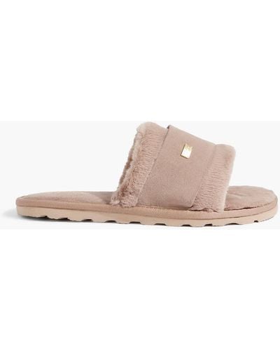 Australia Luxe Muchas Faux Fur And Suede Slides - Natural