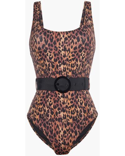 Solid & Striped The Anne-marie Belted Leopard-print Swimsuit - Multicolor