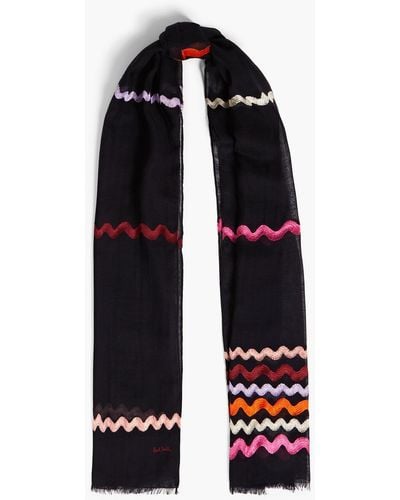 Paul Smith Embroidered Wool-gauze Scarf - Black