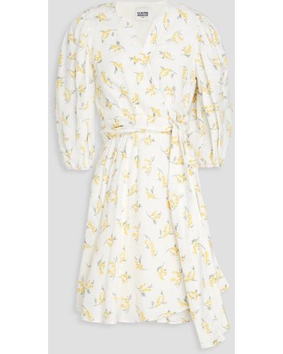 Claudie Pierlot Pleated Floral-print Slub Woven Mini Dress - Natural
