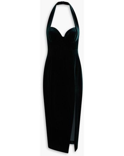 Nicholas Nabine Velvet Halterneck Midi Dress - Black