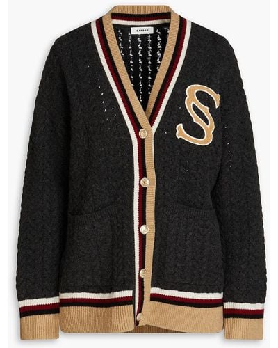 Sandro Tommy Striped Cable-knit Wool Cardigan - Black