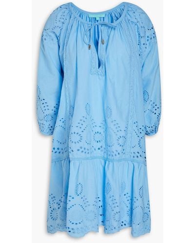 Melissa Odabash Ashley Gathered Broderie Anglaise Cotton Mini Dress - Blue