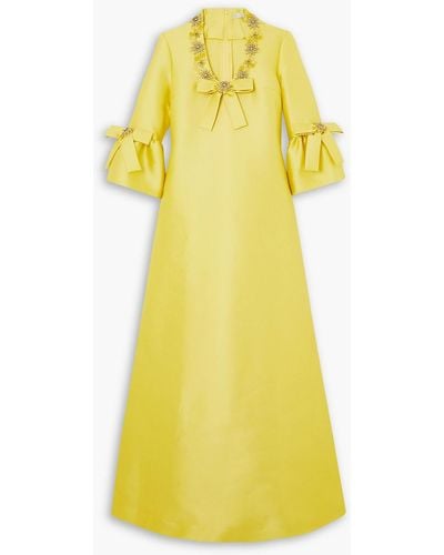Reem Acra Crystal-embellished Piqué Gown - Yellow