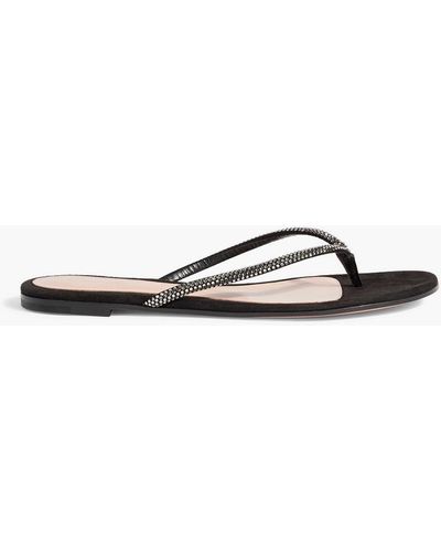 Gianvito Rossi India Crystal-embellished Suede Flip Flops - White