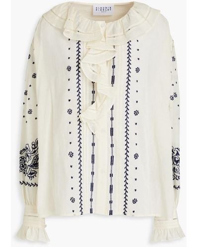 Claudie Pierlot Bichetta Ruffled Embroidered Cotton-mousseline Blouse - White