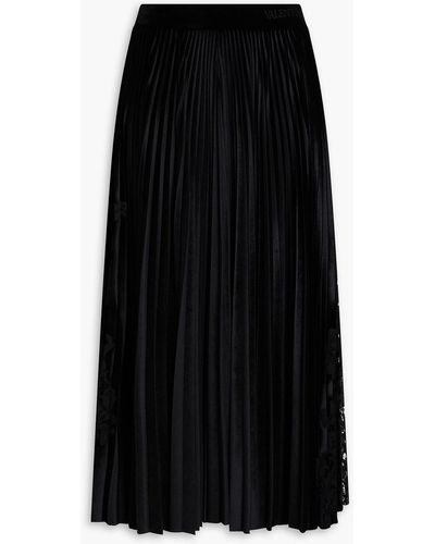 Valentino Garavani Lace-trimmed Velvet Midi Skirt - Black