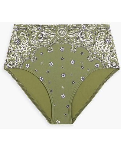 Zimmermann Paisley-print High-rise Bikini Briefs - Green