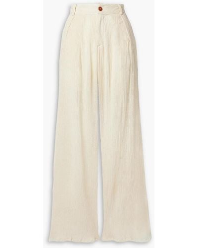 Savannah Morrow Hali Crinkled Bamboo And Silk-blend Wide-leg Trousers - White