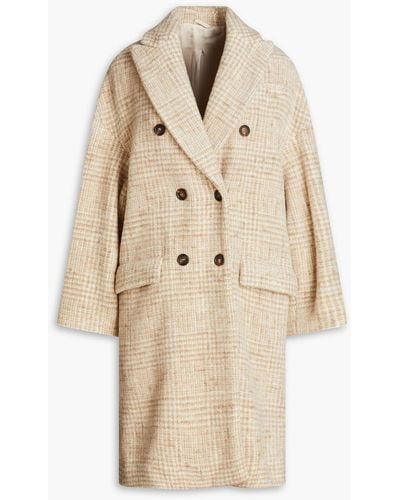 Brunello Cucinelli Double-breasted Prince Of Wales Checked Alpaca-blend Coat - Natural