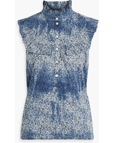 Raquel Allegra Tie-dyed Liberty-print Cotton-broadcloth Top - Blue