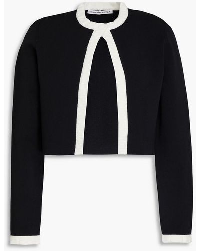 T By Alexander Wang Cropped Two-tone Knitted Cardigan - Black